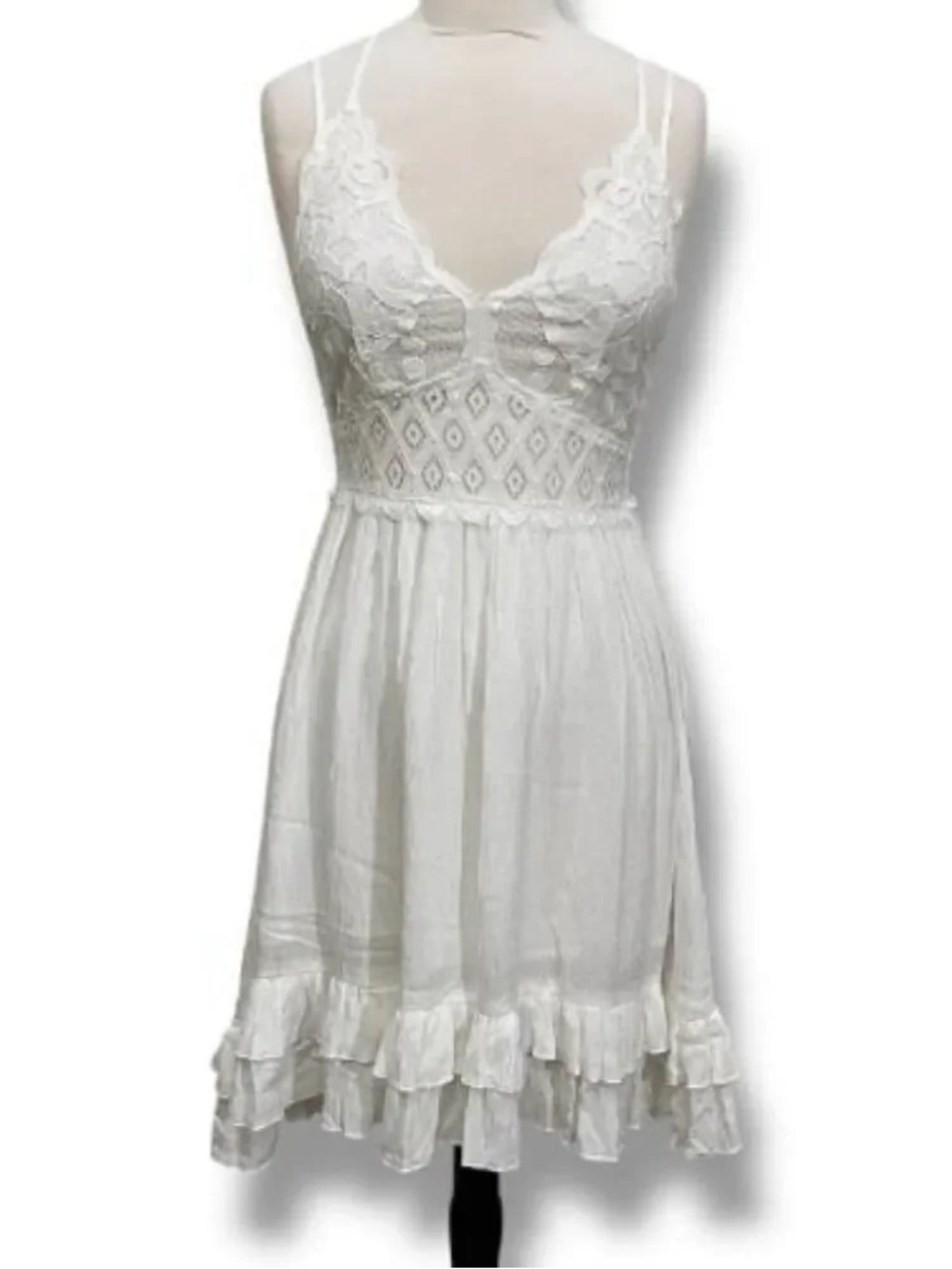 White Lace Bodice Spaghetti Strap Dress